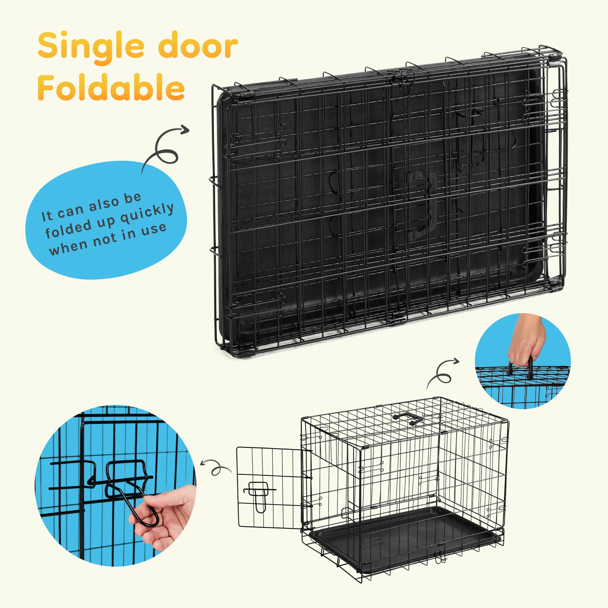 Folding Metal Wire Dog Cage with Plastic Leak-Proof Pan Tray