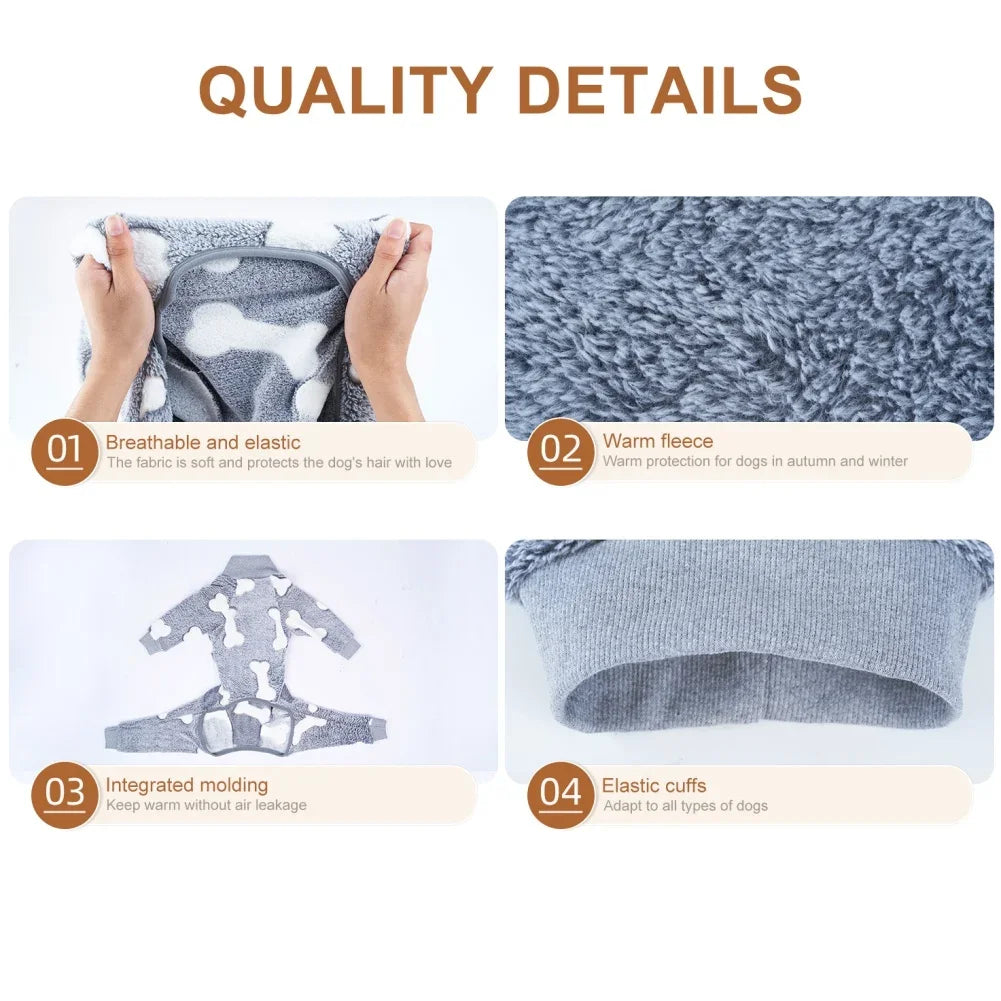 Soft Dog Pajama 4 Legged Warm Fleece Stretchable Dog Pajamas