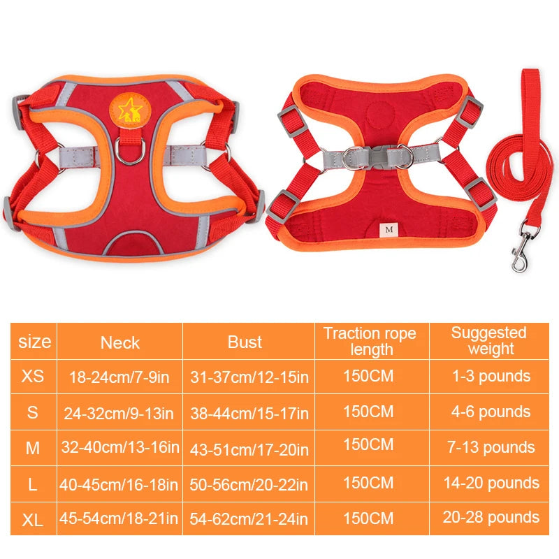 Small Medium Dogs Harness Vest Walking Traction Rope Reflective Straps.