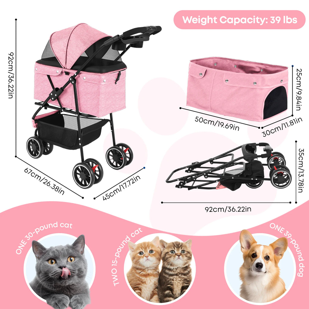 Pet Stroller For Small Puppy Dogs & Cats Travel Portable Dog Stroller