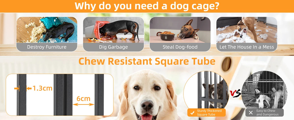 XXL Large Heavy Duty Dog Crate Strong Pet Cage  Square Tube Metal Kennel