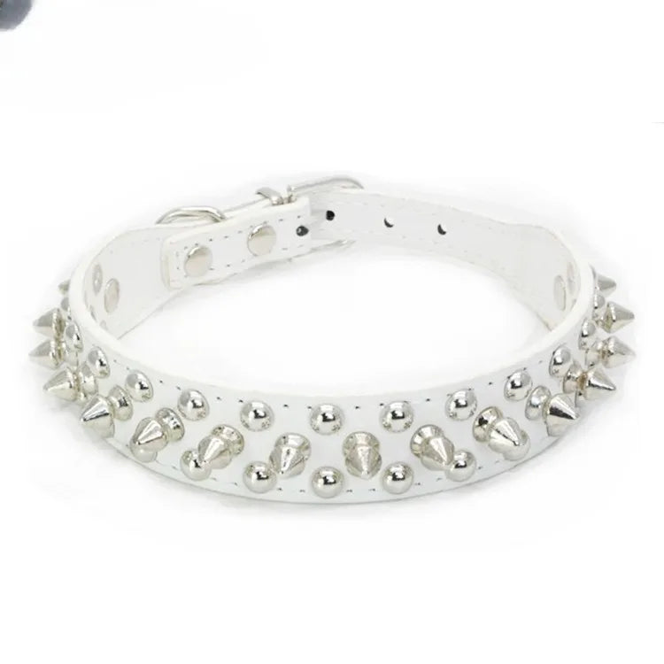 Leather Pet Dog Collar Neck Strap Leather Punk Rivet Spiked Dog Collar