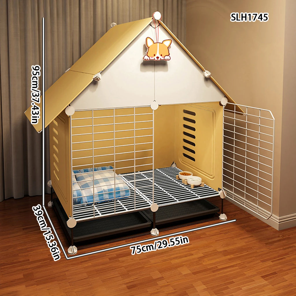 Dog Cage for Small Dogs with Separate Toilet and Pulleys, Indoor Dog House