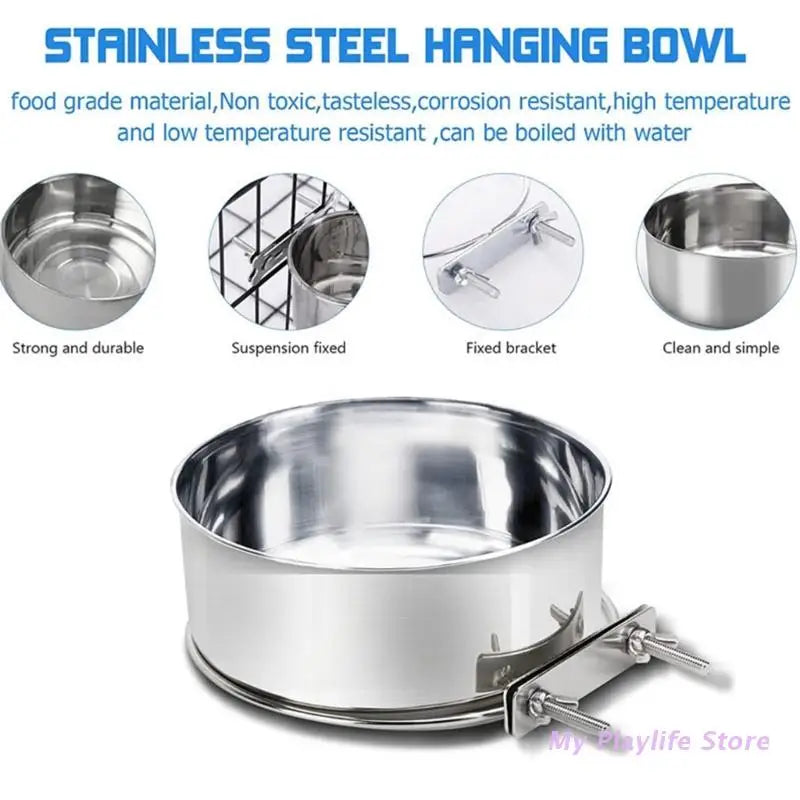 Pet Bowl Can Hang Stationary Dog Cage Bowls Stainless Steel Dog Cats Hanging Bowls Durable Puppy Kitten Feeder Water Food Bowl