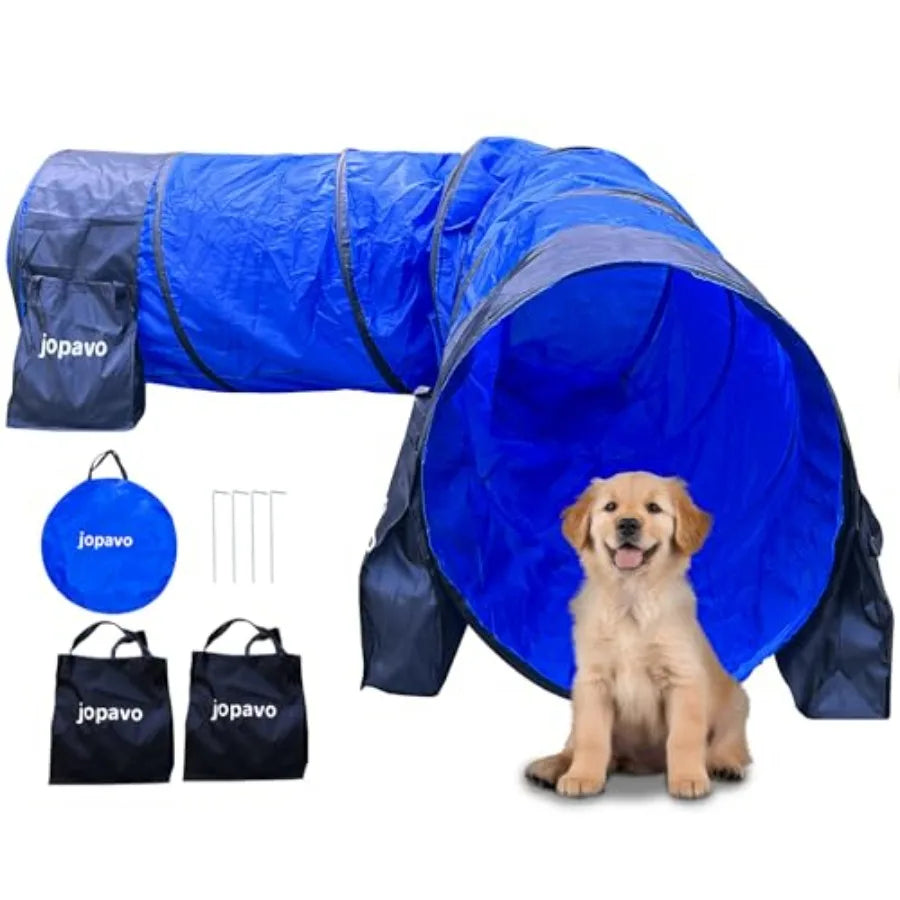 Dog Agility Training Equipment Tunnel: 10 Foot Agility Tunnel with 2 Pack Sandbags Carry Bag and 4 Ground Spikes.Ideal Agility