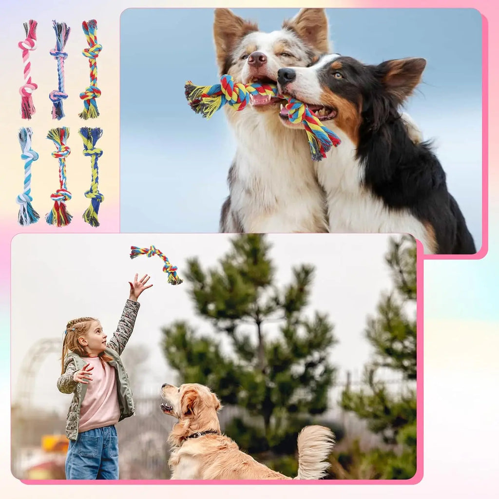 Colorful Braided Dog Rope Chew Toys-Durable Interactive