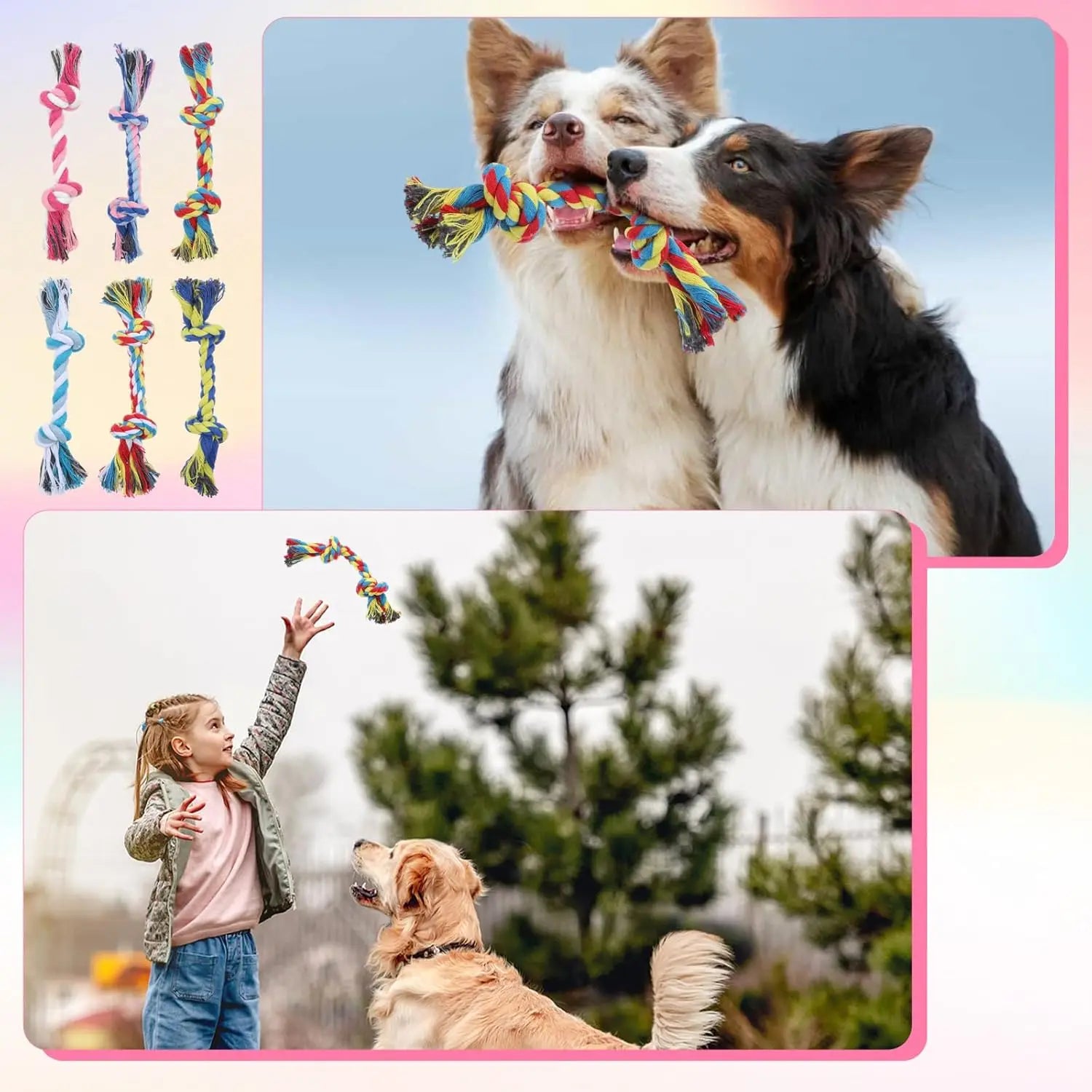 Colorful Braided Dog Rope Chew Toys-Durable Interactive