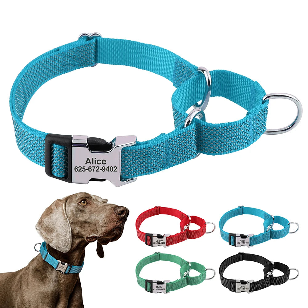 Custom Dog Martingale Collar Nylon Reflective Dog Collars With Engraving