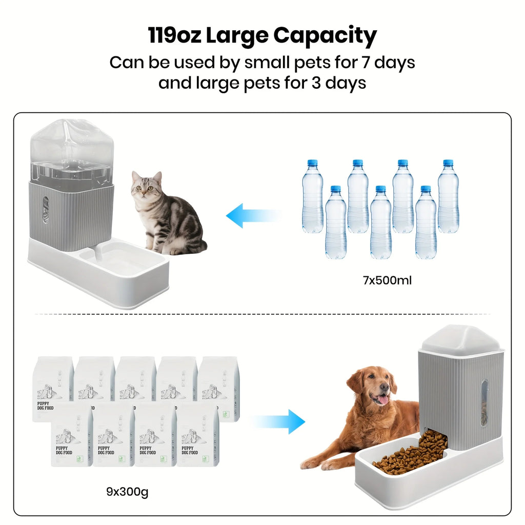 3.5L Automatic Dog/Cat Feeder And Water Dispenser Combo, Removable Stainless Steel Bowl