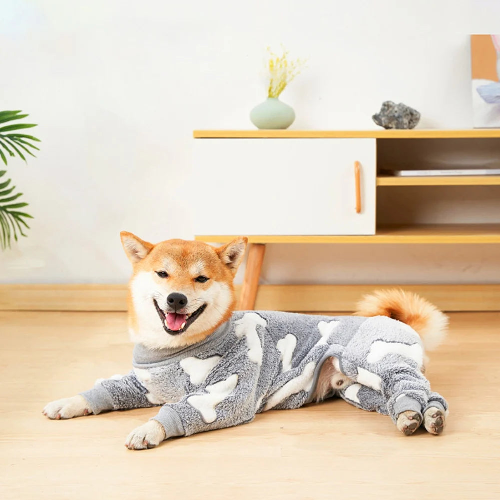 Soft Dog Pajama 4 Legged Warm Fleece Stretchable Dog Pajamas