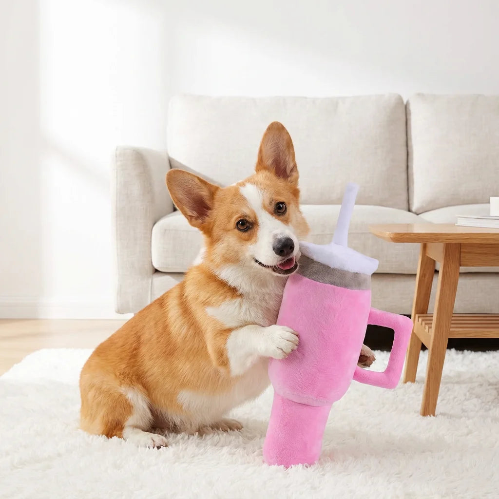Durable Chew Resistant Pet Water Cup Plush Toy.