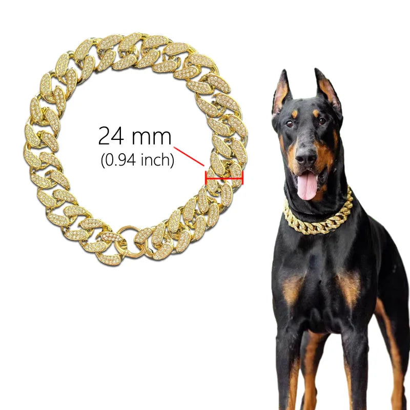 ABS Plastic Dog Collar Chain Diamond Inlay Sparkle Necklace