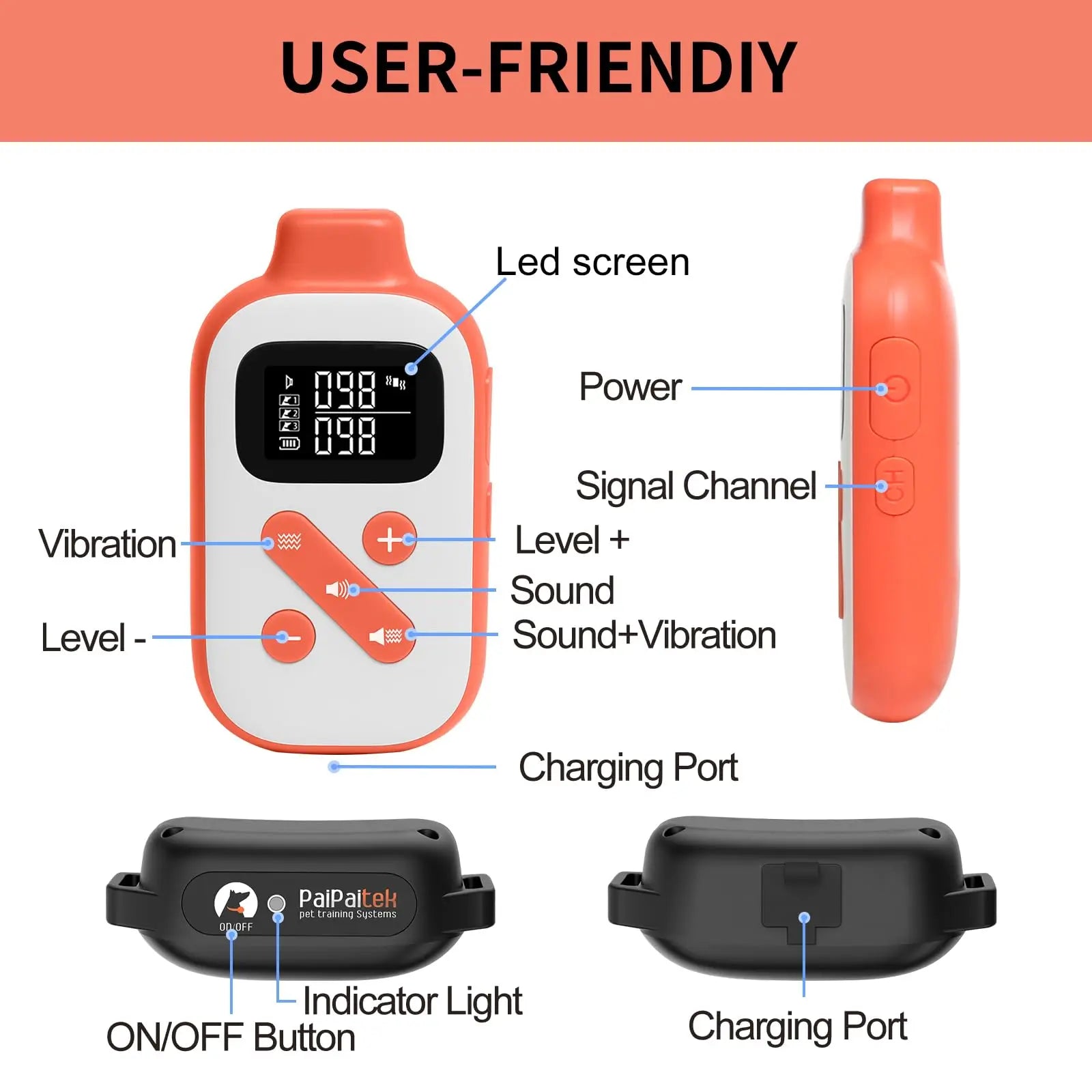 No Shock Dog Training Collar, 3300ft Remote Waterproof Beep & Vibration Collar.