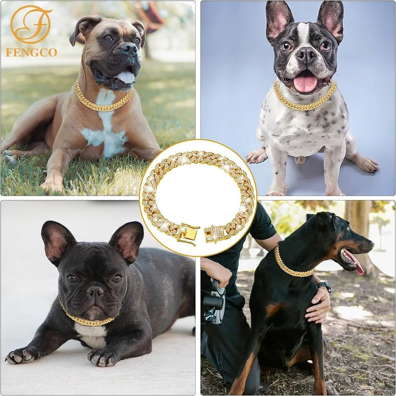 Luxury Gold Pet Metal Chain Collar For Small Medium Large Dogs