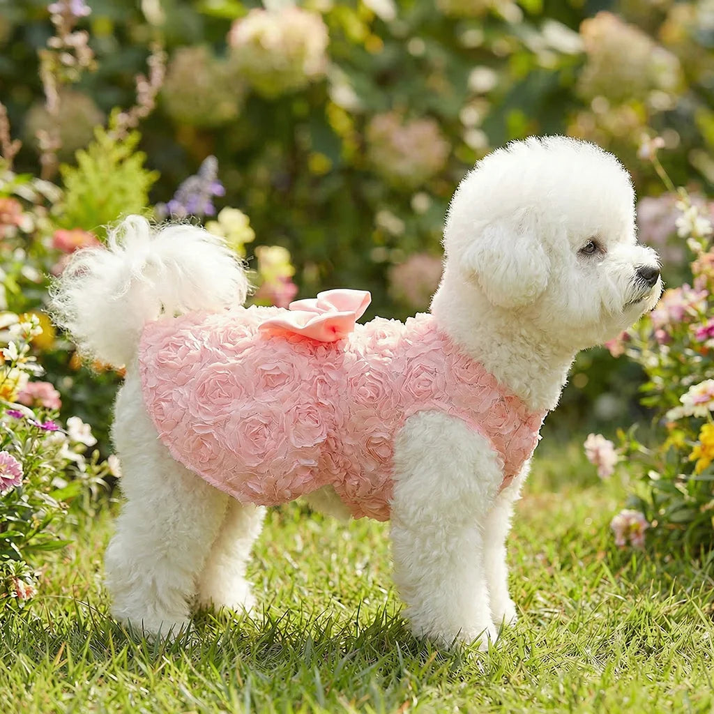 Princess Dress Embroidered Flower Pet Pink Bowknot Princess