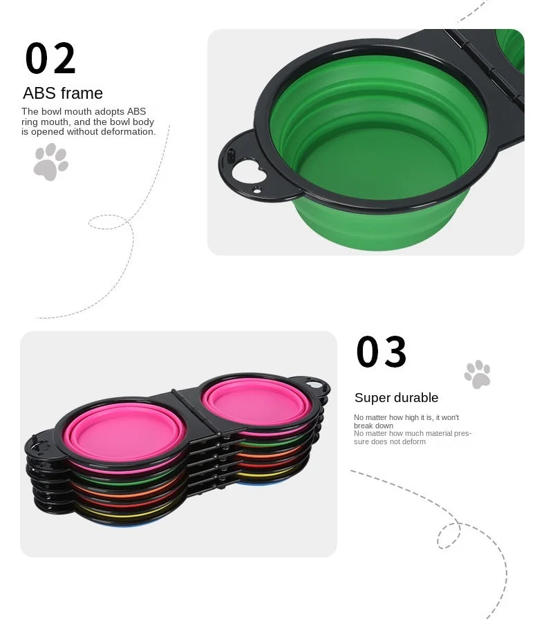 2 in 1 Collapsible Dog Travel Bowl Double Bowls Folding