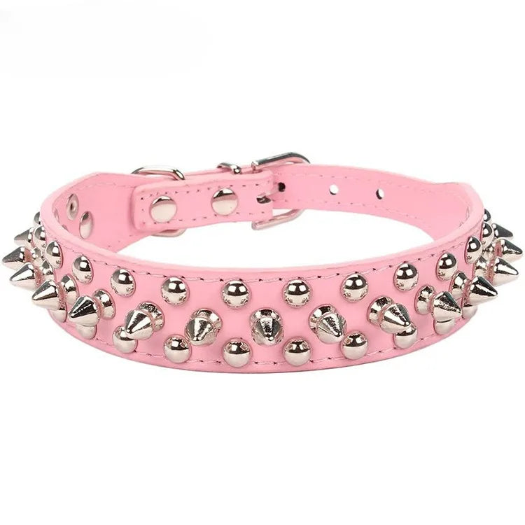 Leather Pet Dog Collar Neck Strap Leather Punk Rivet Spiked Dog Collar