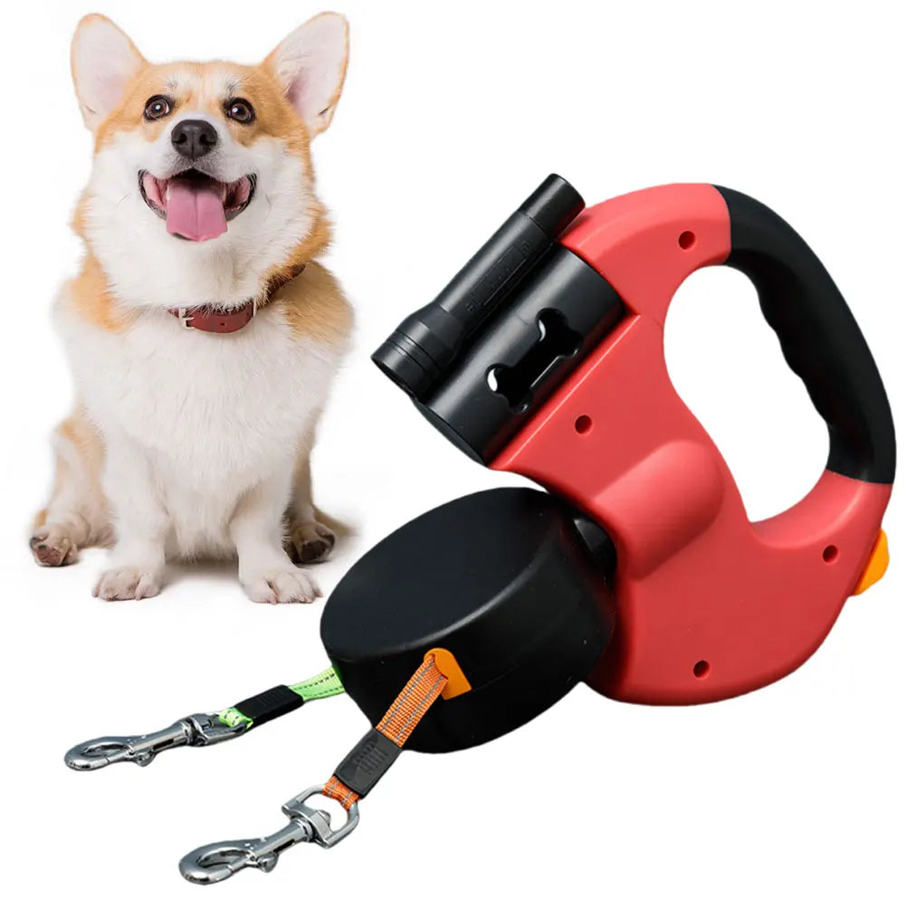 Double Headed Dog Leash Traction Rope with LED Light Dog Walking Leash