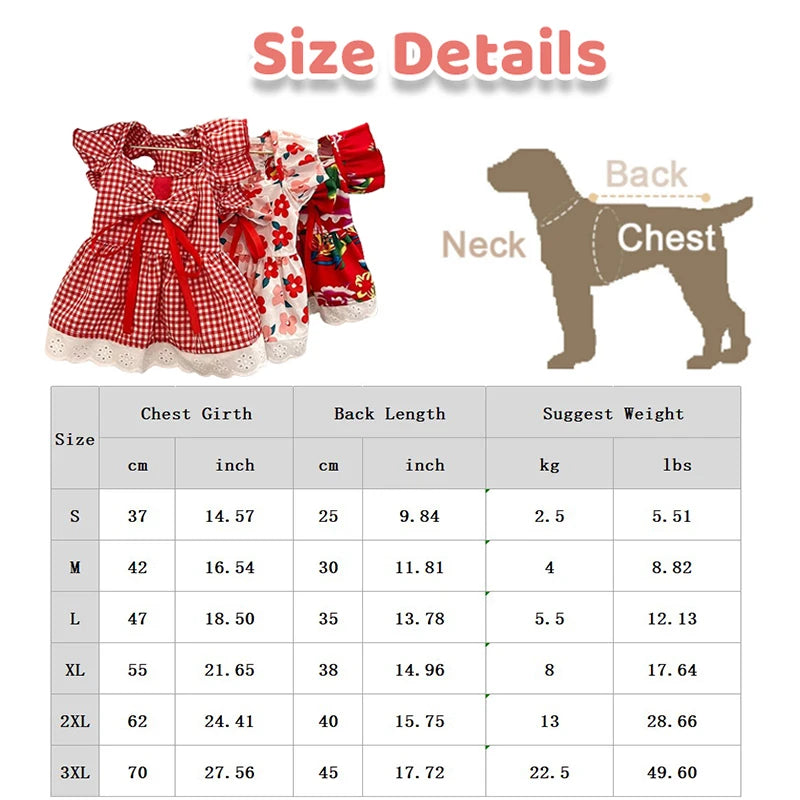 Summer Pet Dress Floral Pattern Plaid Skirts